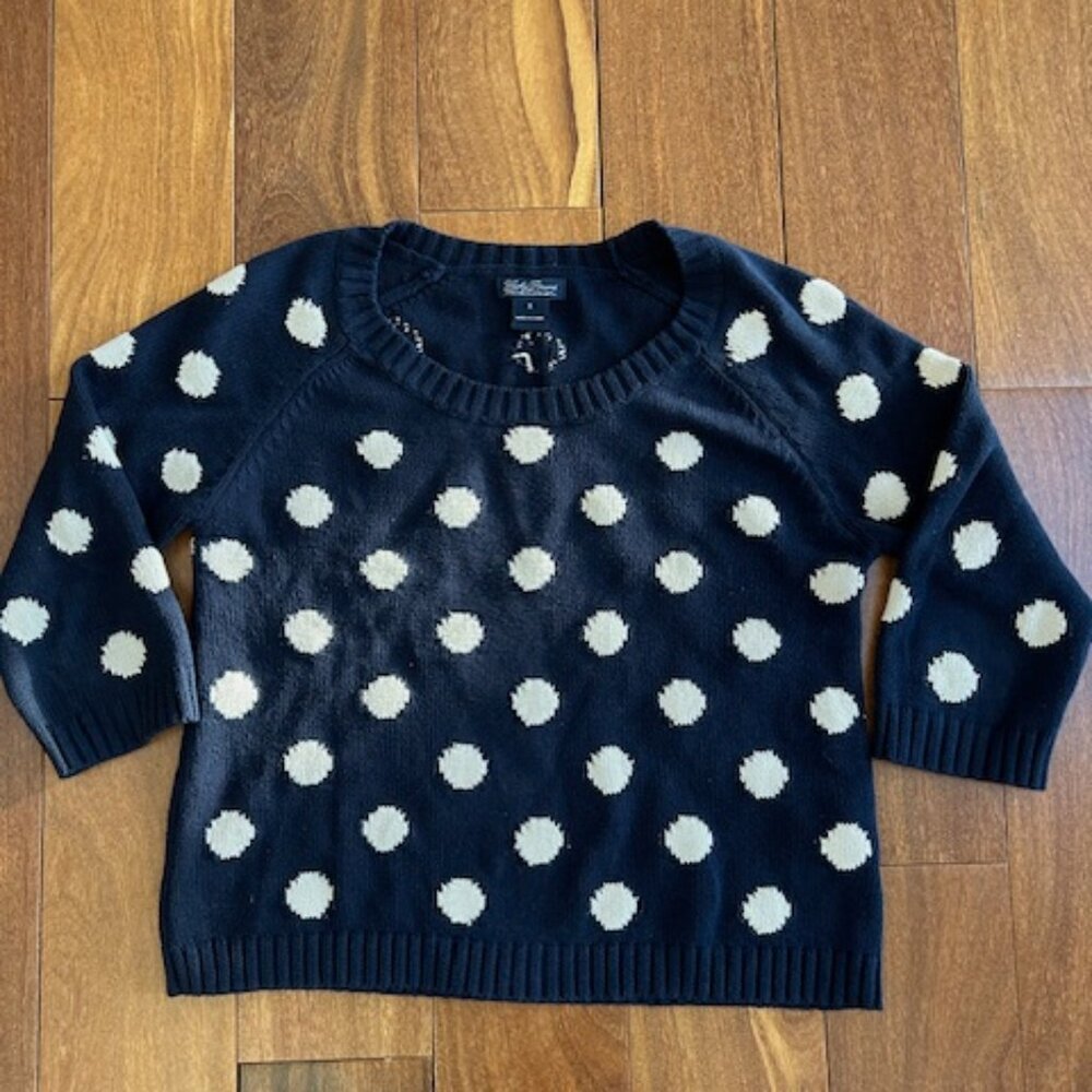Lucky Brand Navy Blue Sweater with Cream Polka Dots